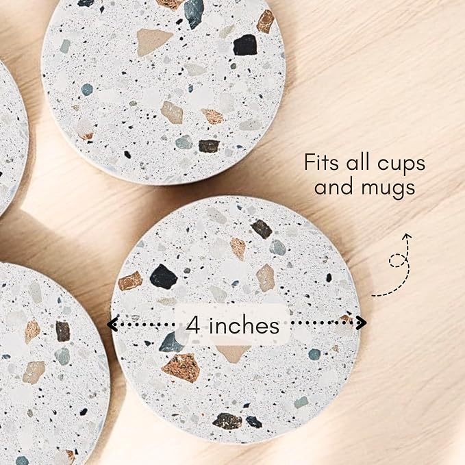 Terrazzo Coasters Set of 6, Colorful Boho Absorbent Ceramic Coasters | Speckled - Image 2