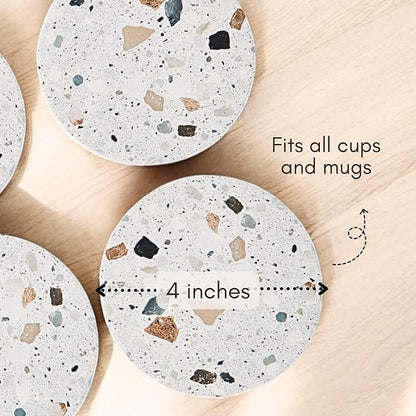 Terrazzo Coasters Set of 6, Colorful Boho Absorbent Ceramic Coasters | Speckled - Image 2