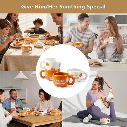 4pcs Ceramic Mugs Set, 9.4OZ Cute Coffee Cup Set, Hello Pumpkin Design - Image 8
