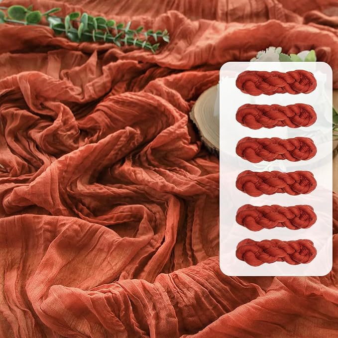 6Pcs Terracotta Cheesecloth Table Runner Rust Boho Fall Decoration | 35x120 by FEXIA