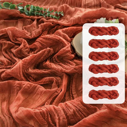 6Pcs Terracotta Cheesecloth Table Runner Rust Boho Fall Decoration | 35x120 by FEXIA
