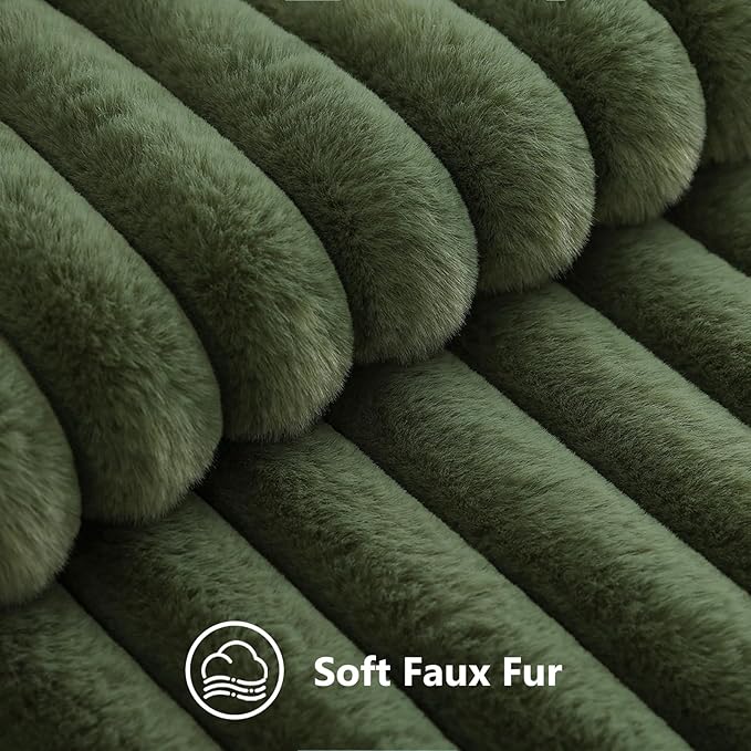 decorUhome Cozy Faux Fur Throw Pillow Covers 26x26 Set of 2 Decorative Soft Plush Striped Modern Farmhouse Boho Couch Euro Sham Pillow Cases with Velvet Back for Sofa Bed Living Room, Olive Green