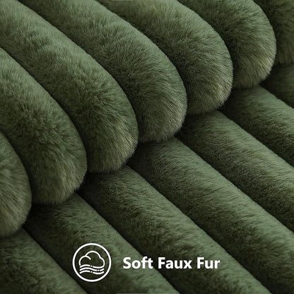 decorUhome Cozy Faux Fur Throw Pillow Covers 24x24 Set of 2 Decorative Soft Plush Striped Modern Farmhouse Boho Couch Euro Sham Pillow Cases with Velvet Back for Sofa Bed Living Room, Olive Green