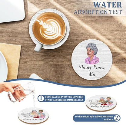 6 PCS Golden Girls Cork Coasters for Drinks,Golden Girls TV Show Merchandise,Funny Set with Coaster Holder,Golde Girl Kitchen Decor,Golde Girl TV Themed Coasters Gifts for Fans