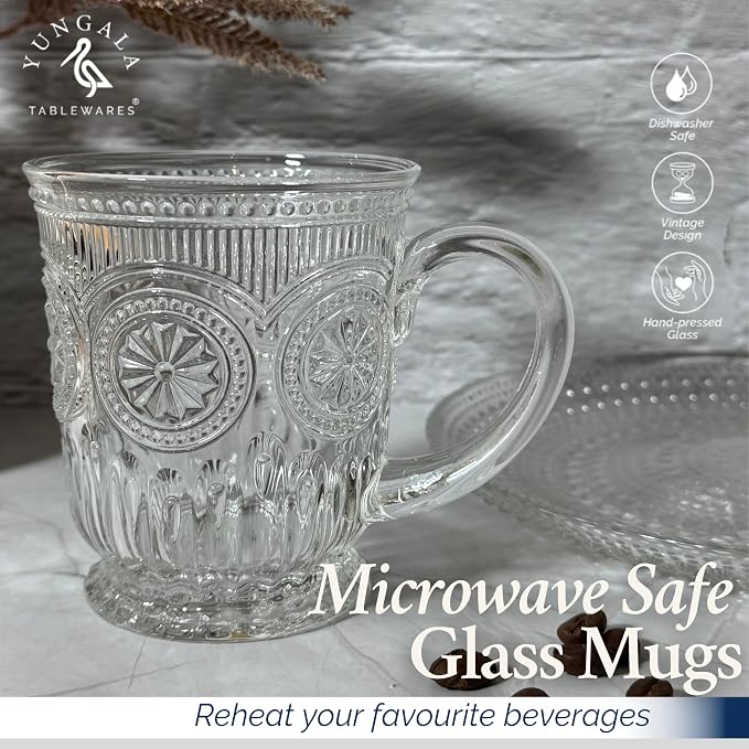 Vintage Glass Mugs Set of 4 – 10oz Vintage Coffee Mugs or Pressed Glass Tea Cup - Image 4
