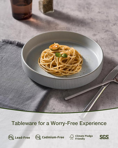famiware Star 8.25" Pasta Bowls Set of 6, Bowl Plates, Light Gray | Microwave & - Image 3