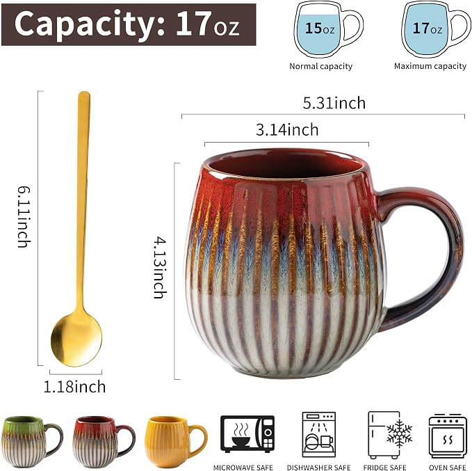 Coffee Mug, Porcelain 16 oz Large Tea Coffee Cup - Image 2