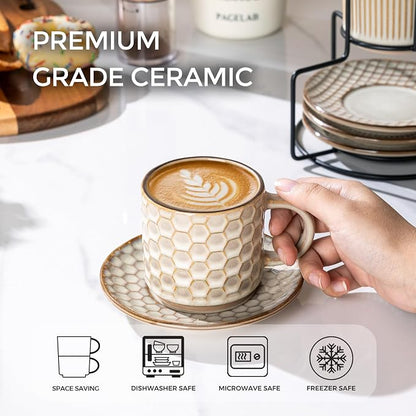 GBhome 6 OZ Stackable Coffee Mugs Set of 4, Ceramic Espresso Coffee Cups | - Image 3