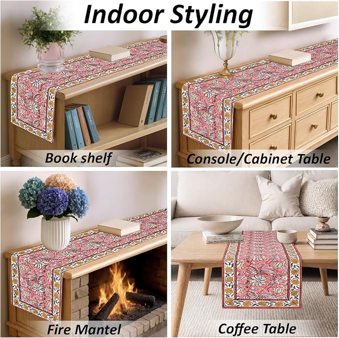 Candy Pink Hand Block Print 100% Cotton Reusable Table Runner 16" X 70" Inches - Image 9