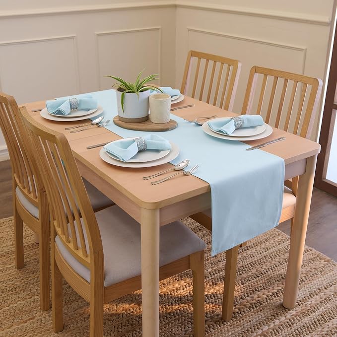 Encasa XO Table Runner, Cotton Canvas Dining Runner 13"x72" | Ice Blue - Image 2