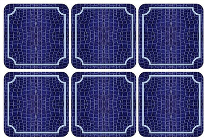Pimpernel Blue Croc Leather Coasters, Heat & Stain Resistant Lacquered Finish by Pimpernel