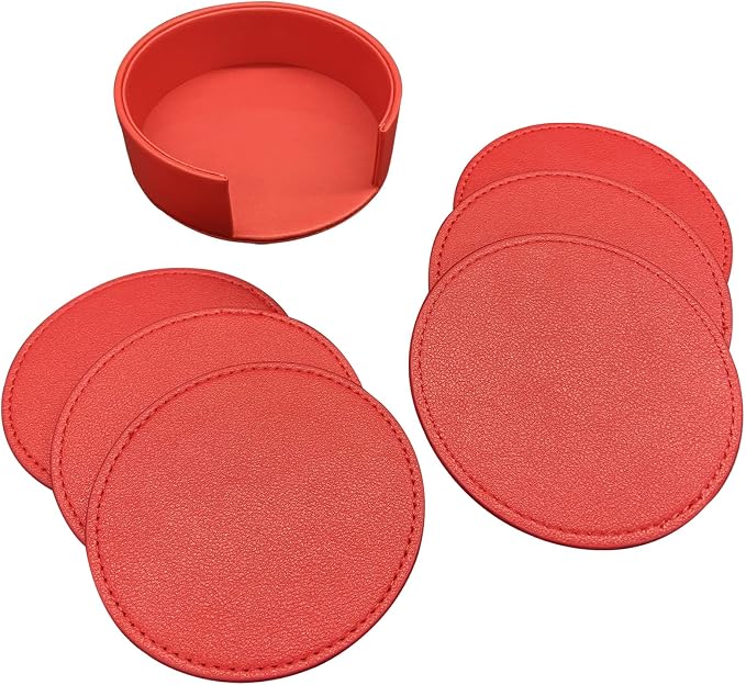 Coasters Set of 6 Soft Leather Drink Coaster Round Coaster - Image 3