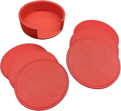 Coasters Set of 6 Soft Leather Drink Coaster Round Coaster - Image 3