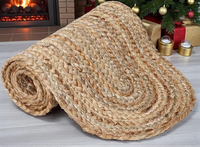 Pack of 1 Handwoven Oval Jute Braided Table Runner 13 x 108 Inch, 100% Natural by MDS