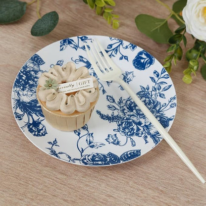Efavormart 10-Pack French Toile Plastic Dessert Plates – Blue & White Floral - Image 6