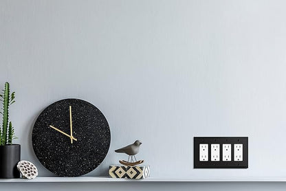 Henne Bery Modern Edge Decorative Wall Plate Switch Plate Outlet Cover, Durable Solid Zinc Alloy (Quad Decorator, Matte Black)