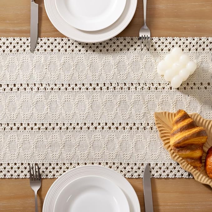 Boho Table Runner Summer Farmhouse Rustic Dining Dresser Scarf Home Decor | - Image 4