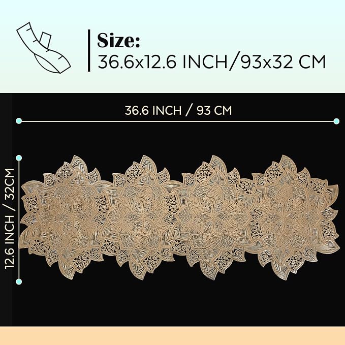 FAVE Gold Table Runners 36 Inches Flower Shaped Short Table Runner | Washable - Image 5