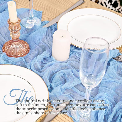 4 Pack Light Blue Table Runner 17 x 108inch Cheesecloth Table Runner Boho Gauze - Image 4