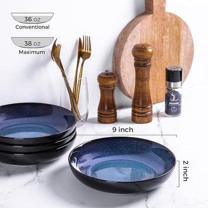 LERATIO 9.0" Ceramic Pasta Bowls Set of 4, 38oz Large Stoneware Bowls Set | - Image 2