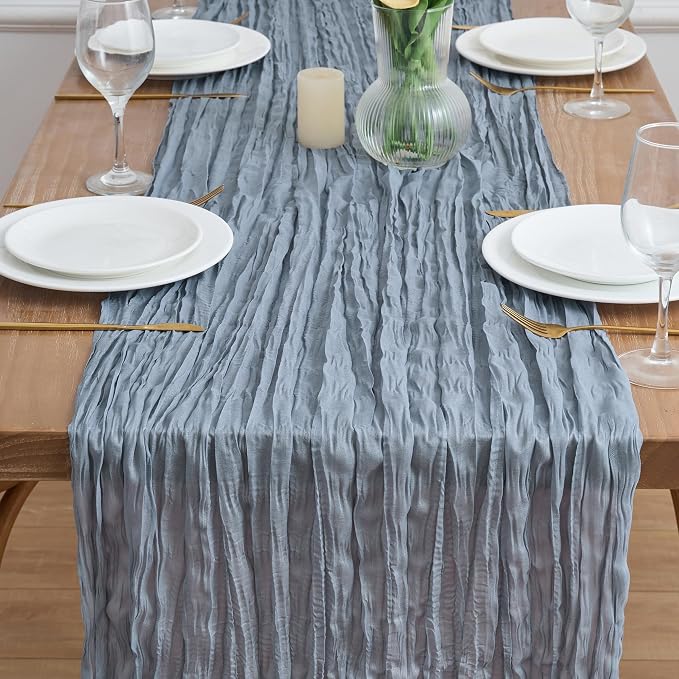 Asee'm 6pcs Dusty Blue Cheesecloth Table Runner Summer 10FT Gauze Rustic | Boho - Image 2