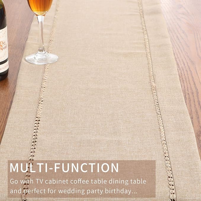 Tosewever Decorative Hemstitch Linen Table Runner Farmhouse Style Tabletop - Image 4