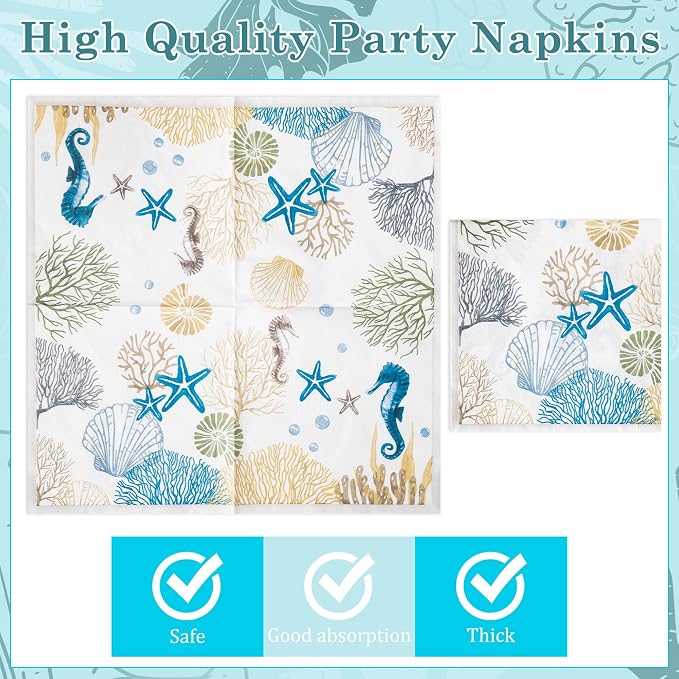96Pcs Ocean Seashell Coastal Beach Starfish Coral Party Plates Supplies - Image 4