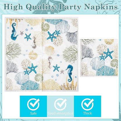 96Pcs Ocean Seashell Coastal Beach Starfish Coral Party Plates Supplies - Image 4