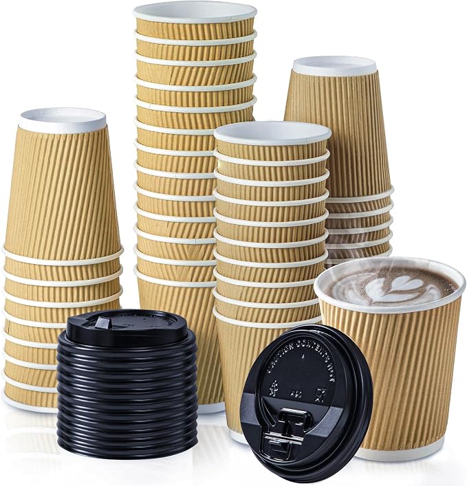Fit Meal Prep 50 Pack 8 oz Insulated Ripple Triple Wall Paper Coffee Cups by FMPBRANDS