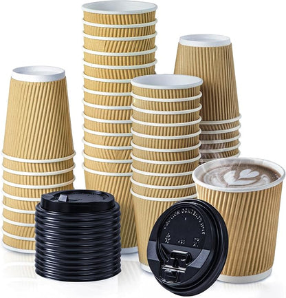 Fit Meal Prep 50 Pack 8 oz Insulated Ripple Triple Wall Paper Coffee Cups by FMPBRANDS