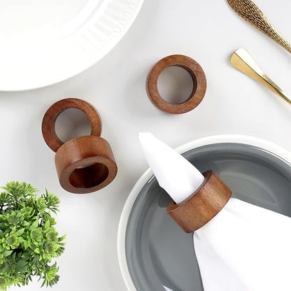 ALPHA Living HOME Handmade Wood Napkin Rings Set of 12 - Dining Table Napkin Holder, Classic Everyday Use Thanksgiving, Christmas Napkin Rings Buckles, Festive Party Gift (Brown)