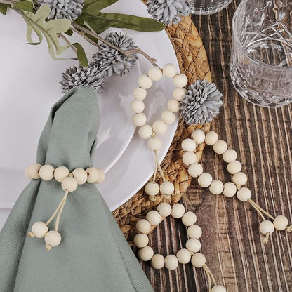 Rustic Wooden Bead Napkin Rings Set of 8, Natural Farmhouse Napkin Rings by Getfitsoo