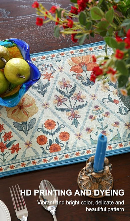 Designer French Linen Table Runner, Colorful Floral Pattern, Dining Table - Image 4