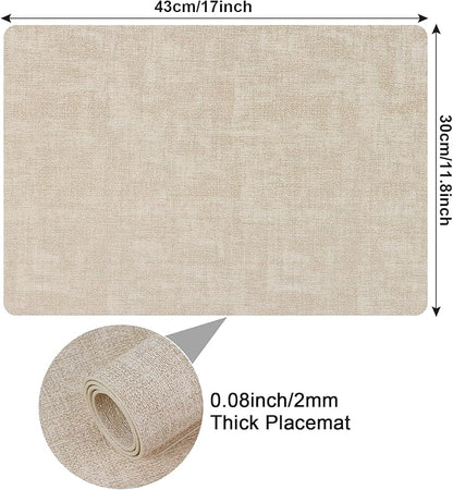 Faux Leather Placemats Set of 6, Heat Resistant Wipeable Washable Vinyl Place Mats, Waterproof Anti-Slip Dining Table Mats, Suitable for Indoor & Outdoor Use (Beige)