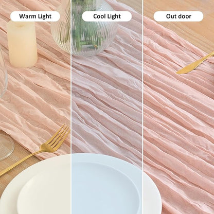 Asee'm 4pcs Cheesecloth Table Runner 120 Inches Dusty Pink Boho Gauze Cheese - Image 8