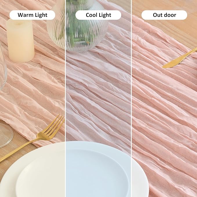 Asee'm Dusty Pink Cheesecloth Table Runner Summer 10FT Gauze Boho Rustic | - Image 8