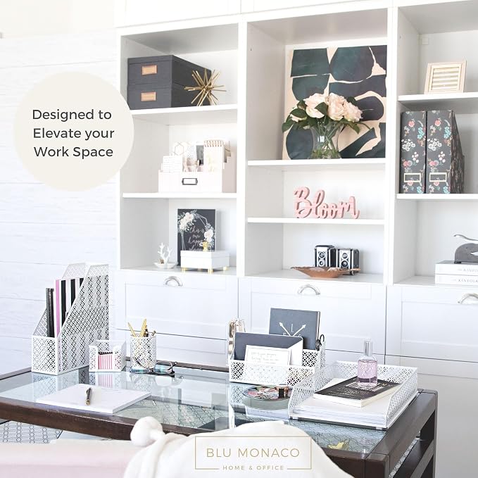 BLU MONACO | White Desk Organizer Set 6 Piece | Mail Sorter Organizer Countertop - Image 2