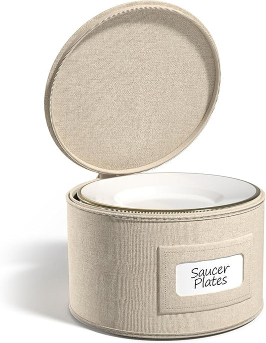 Sorbus China Storage Containers – Dinnerware Organizer for Dessert Plates with Lid (Holds Service for 12) with Felt Protectors – 7.25" x 5"