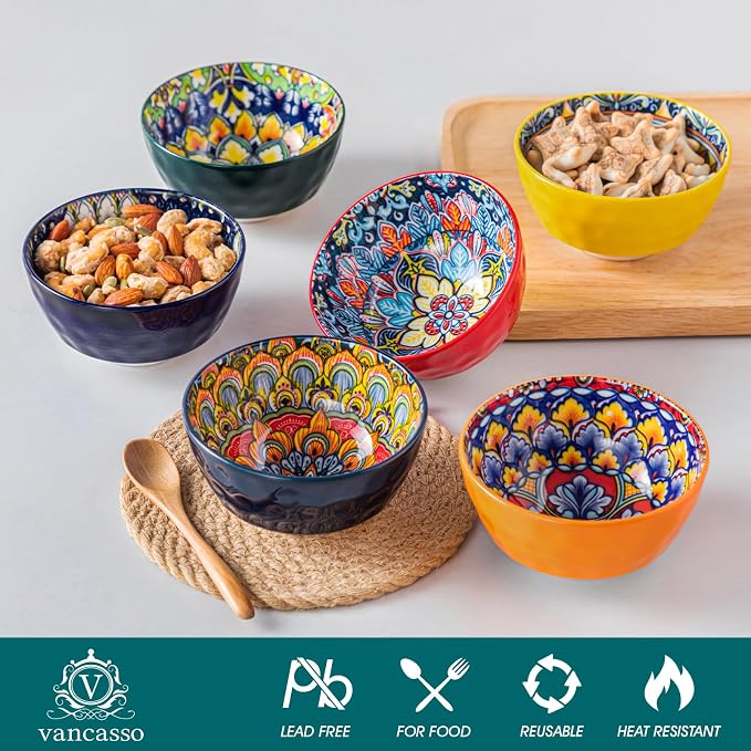 vancasso 12 Oz Ceramic Cereal Bowls Set of 6, Bohemian Soup Oatmeal Bowls | - Image 4