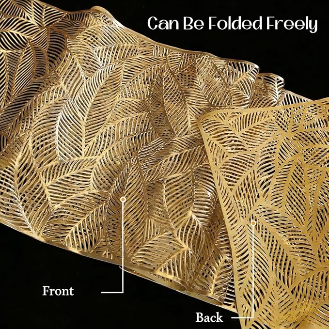 FAVE Gold Table Runner 72 Inches Long Hollow-Out Leaf Design Table Runner | - Image 3