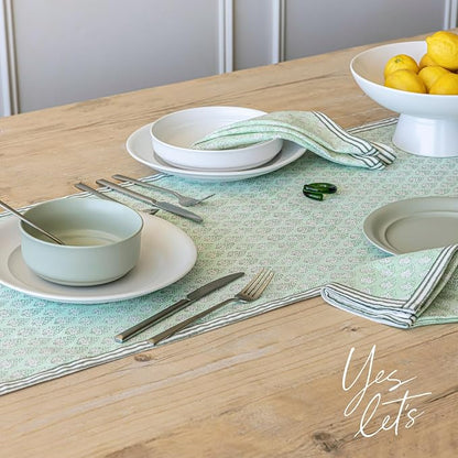 Over&Back 18x90 Hand-Blocked Printed Cotton Table Runner - Image 8