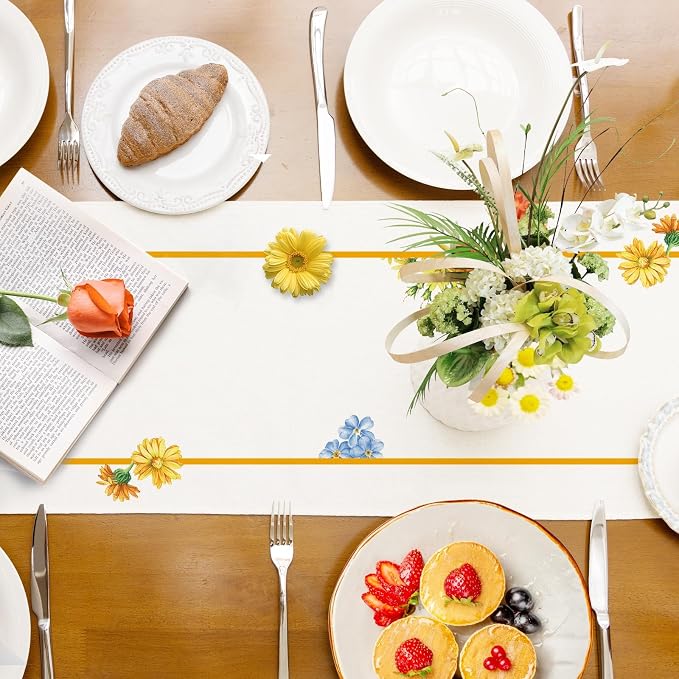 Summer Sunflowers Daisies Table Runner Birds Burlap Table Runners, Spring - Image 8