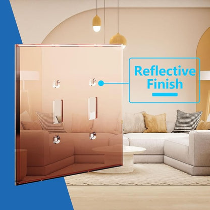 LIDER Double Toggle Switch Acrylic Wall Plate, Mirrored Dual Light Switch Plate, Plexiglass Switch Cover, Reflective Finish, Modern Upgrade, Oversized 2-Gang 5.25" x 5.25", Rose Gold