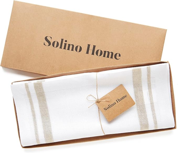 Solino Home 100% Linen Table Runner, 14 x 48 in, Natural and White Striped | - Image 6