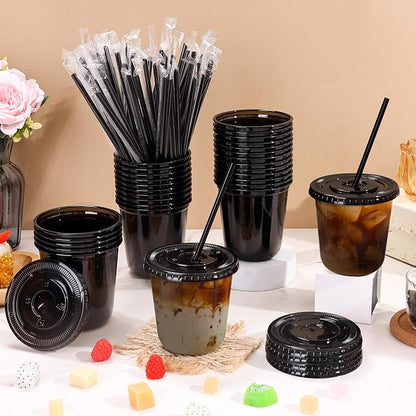 tchrules 100 Set 12oz Black Round Bottom Plastic Cups - Image 3