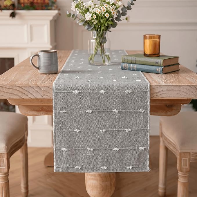 Artoid Mode Grey Farbic Rustic Cotton Woven Table Runner, Farmhouse Retro by ArtoidMode
