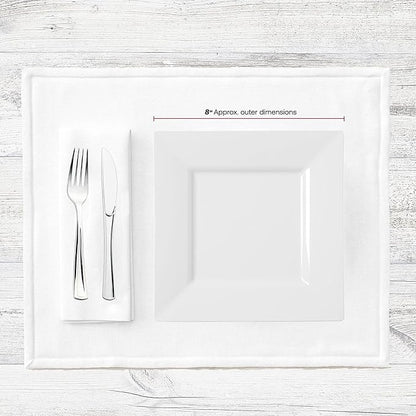 Smarty Had A Party 120 Disposable Plastic Dessert Plates, 8" Heavy Duty Square White Salad Plates for Appetizers and Buffets, Bulk Supplies for Events and all Occasions