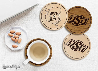 LazerEdge Oklahoma State Cowboys Wooden Coaster Set - Maple Wood - Officially Licensed Product - 4-Pack
