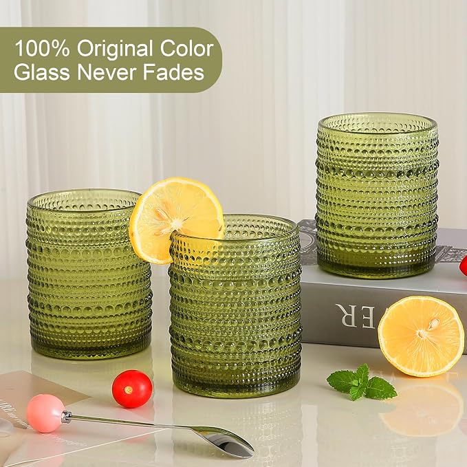 ZMOWIPDL Drinking Glasses Set of 6, 12oz Green Hobnail Glass Cups | Vintage - Image 3