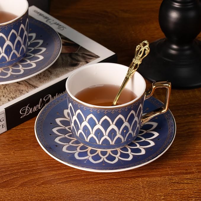 KAMMAK Tea Cups and Saucers Set of 2, Fine Bone China Coffee Cups, NX027 | - Image 7